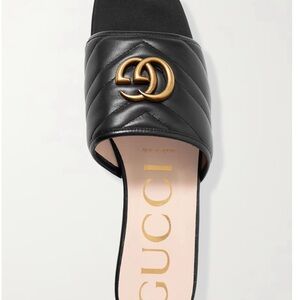Gucci Black Quilted Sandals with Gold GG Logo